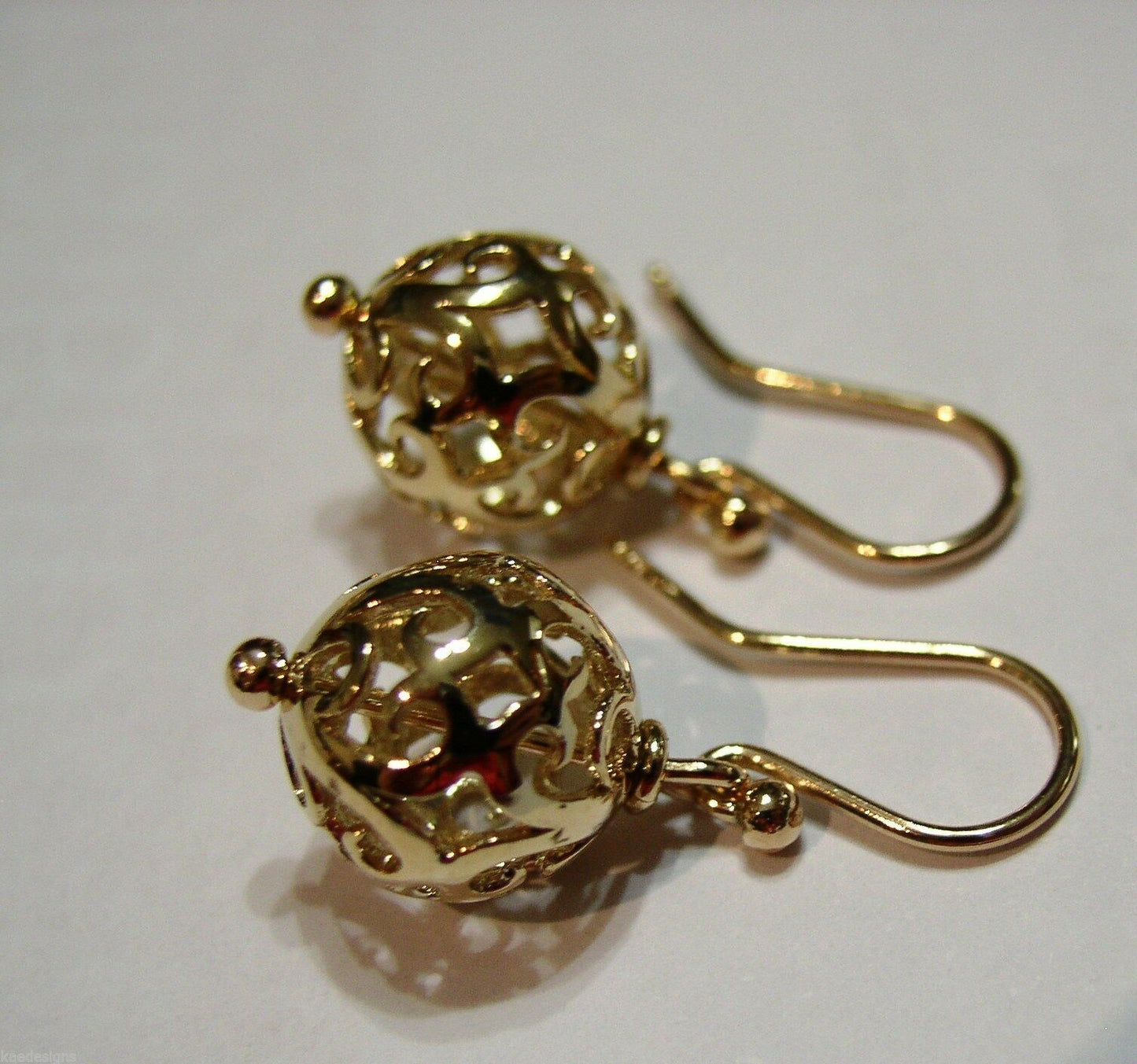 Genuine 9ct 9k Yellow, Rose or White Gold Large Heavy 14mm Euro Ball Drop Filigree Earrings