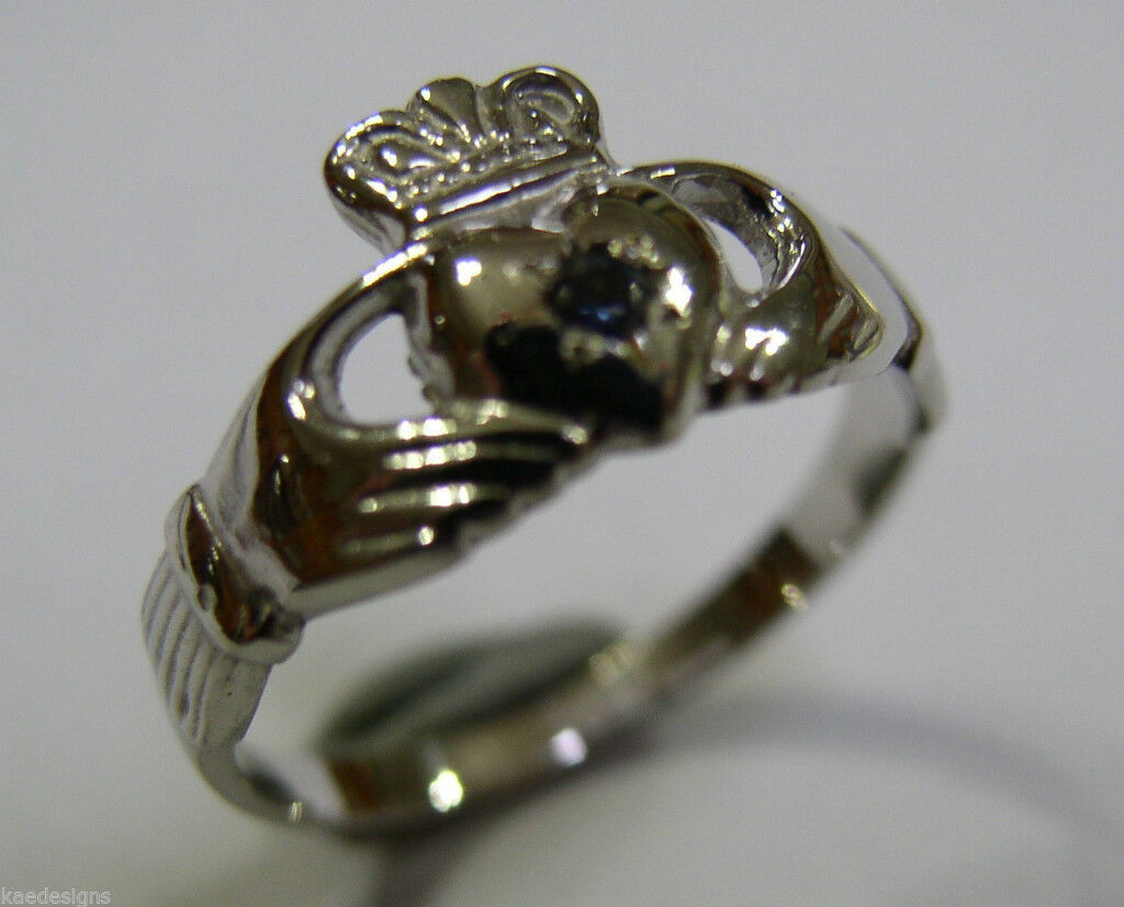 Size K 1/2 Genuine 9ct White Gold Australian Sapphire (Birthstone September) Claddagh Ring (