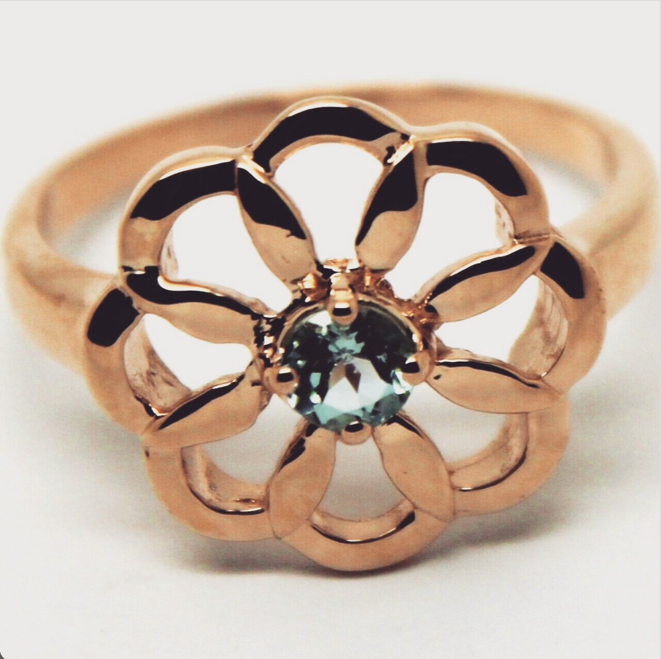 Genuine 9ct Yellow, Rose or White Gold Blue Topaz November Stone Flower Ring