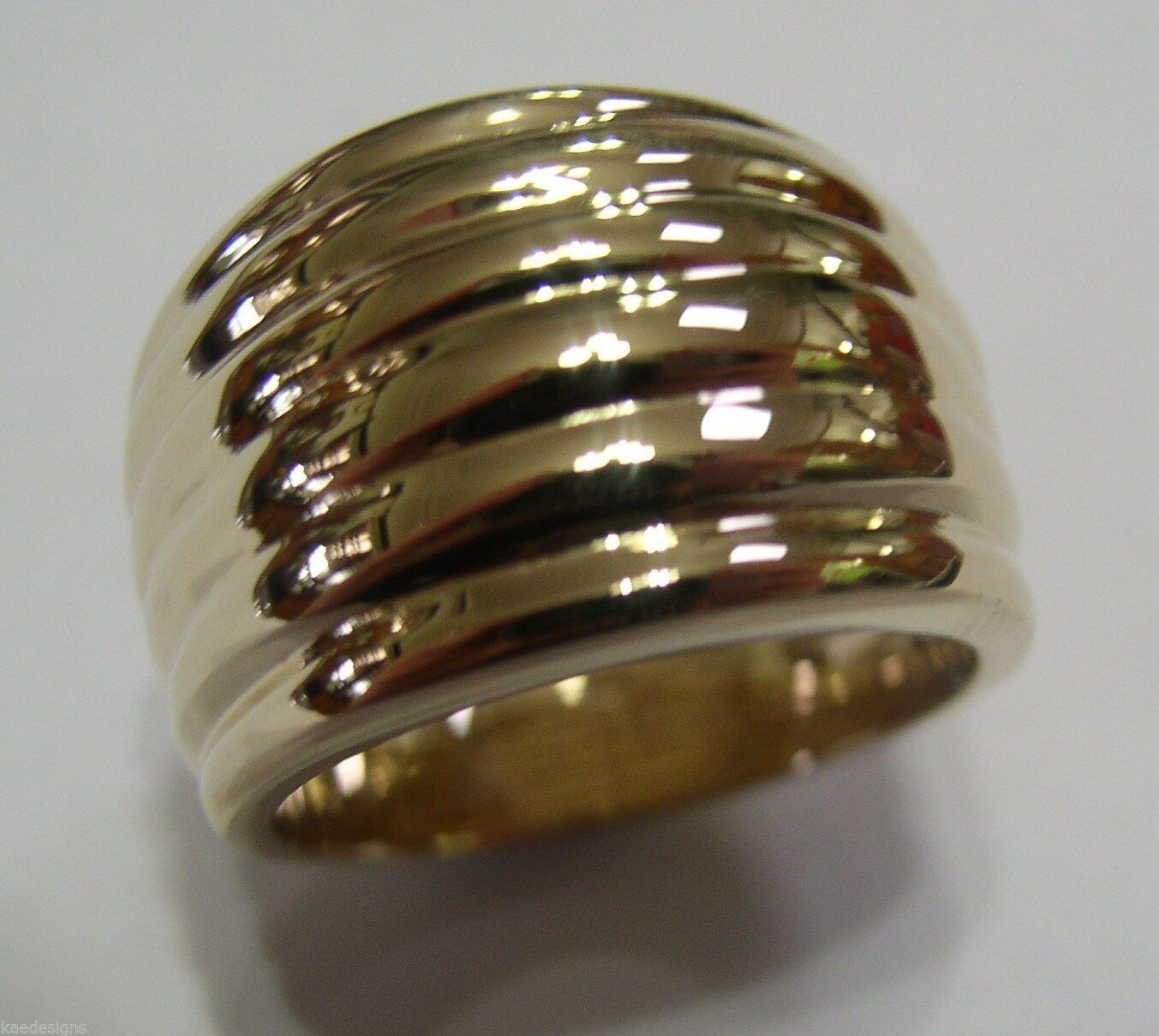 Genuine Heavy Wide 9ct 9kt Full Solid Yellow, Rose or White Gold Ridged Dome Ring