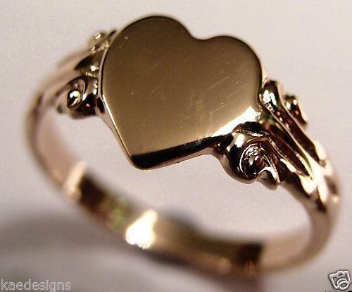 Size J Genuine 9ct 9Kt Yellow, Rose or White Gold 375 Heart Signet Ring