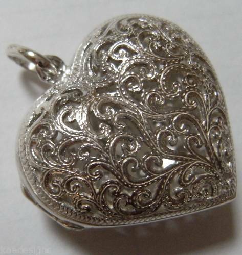 Heavy Genuine Sterling Silver Filigree Heart Pendant Locket