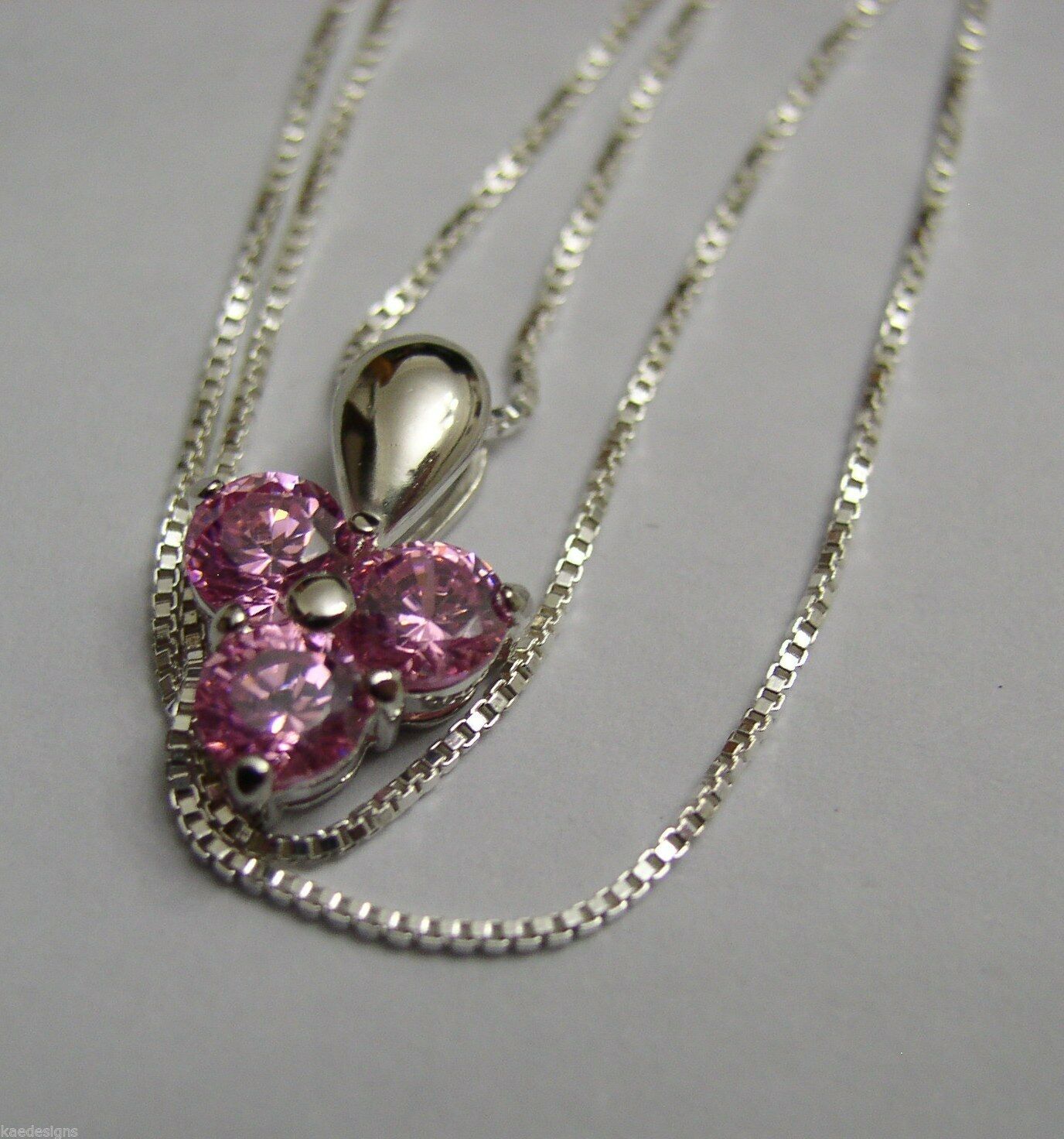 Sterling Silver 925 Pink Stone Pendant & Silver Chain