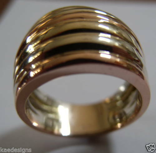 Size S Kaedesigns Genuine Heavy 9ct 9K Full Solid Three Tone Yellow, Rose, White Gold Dome Ring
