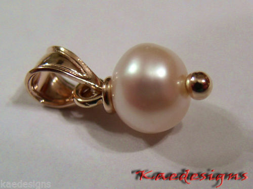 Genuine 9k 9ct Solid Yellow, Rose or White Rose Gold Pink / White Ball Pearl Pendant Charm