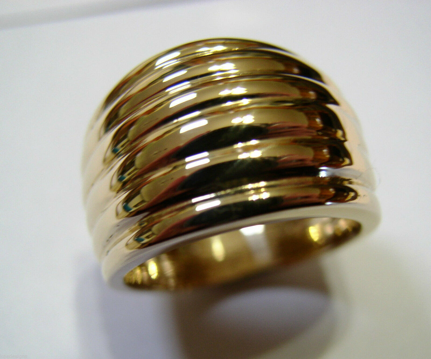 Genuine Heavy Wide 9ct 9kt Full Solid Yellow, Rose or White Gold Ridged Dome Ring
