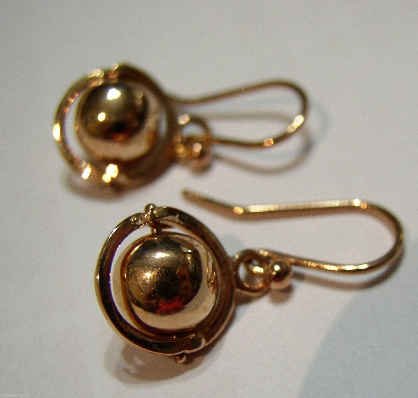 Kaedesigns New Genuine 9ct 9kt Yellow, Rose or White Gold Spinning Ball Drop Earrings