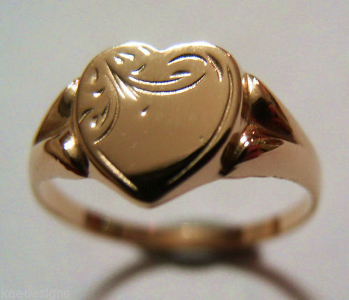 Kaedesigns New Size K Genuine Solid New 9ct 9k Yellow, Rose or White Gold Heart Signet Ring 265