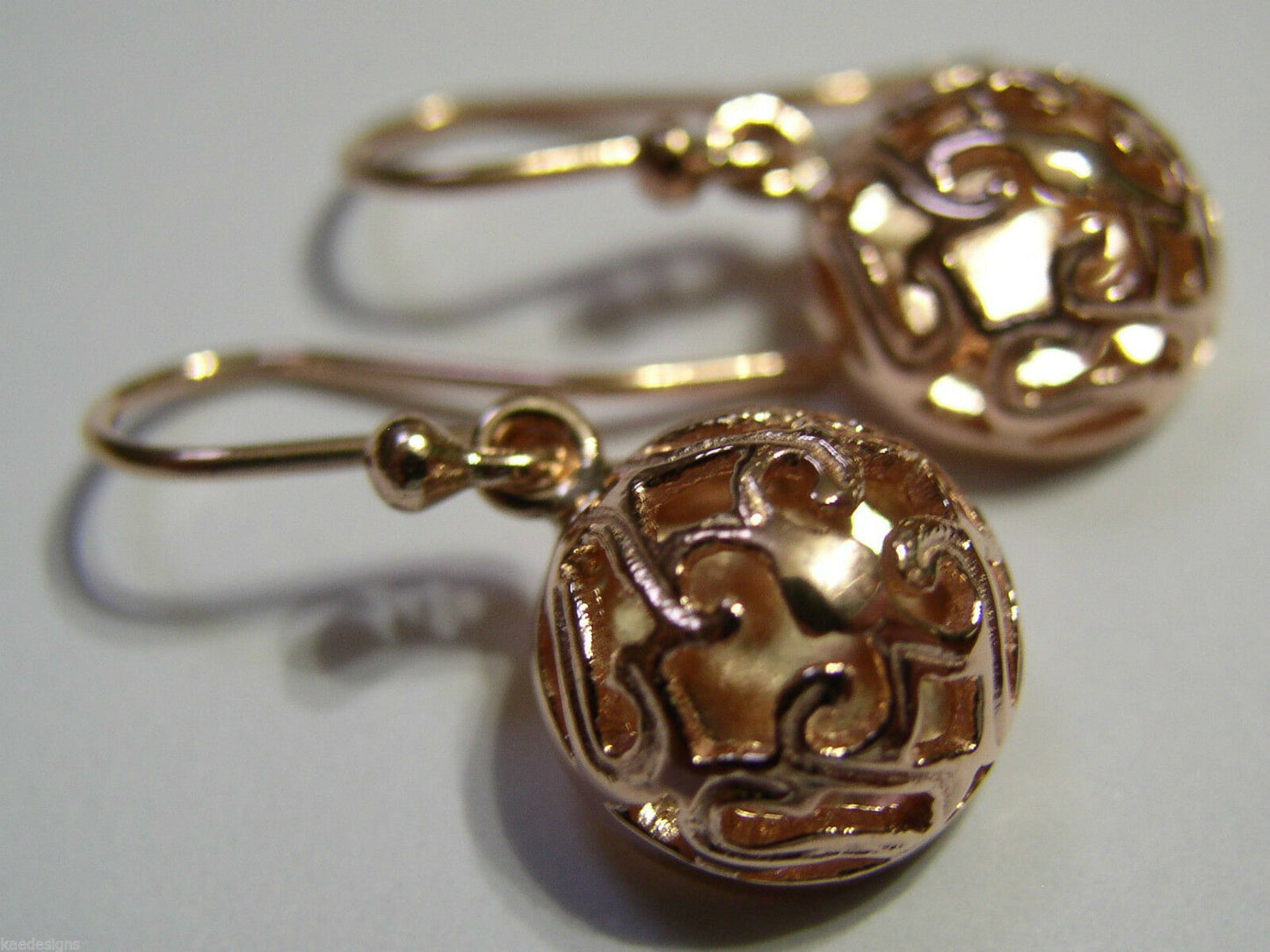 Kaedesigns New Genuine 9ct Yellow, Rose & White Gold Half Ball Hook 11mm Filigree Earrings