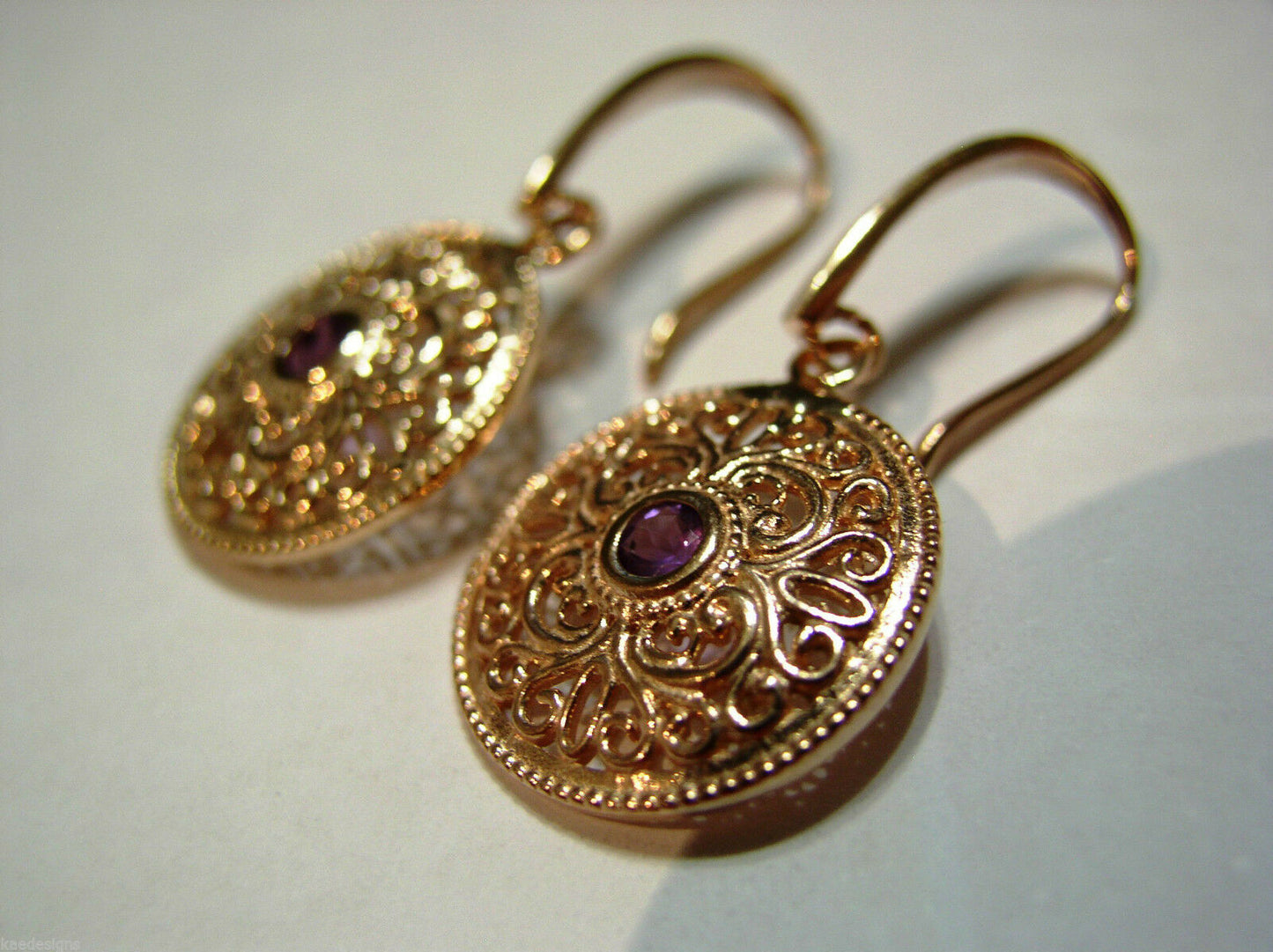Kaedesigns New 9ct 9k Yellow, Rose or White Gold Amethyst Filigree Earrings