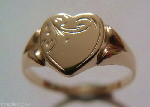 Kaedesigns New Size K Genuine Solid New 9ct 9k Yellow, Rose or White Gold Heart Signet Ring 265