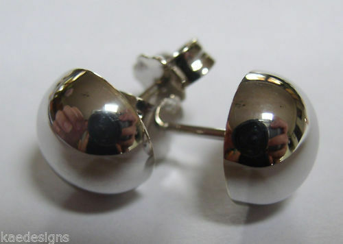 Genuine New 9ct Yellow, Rose or White Gold Euro Half 8mm Ball Stud Earrings
