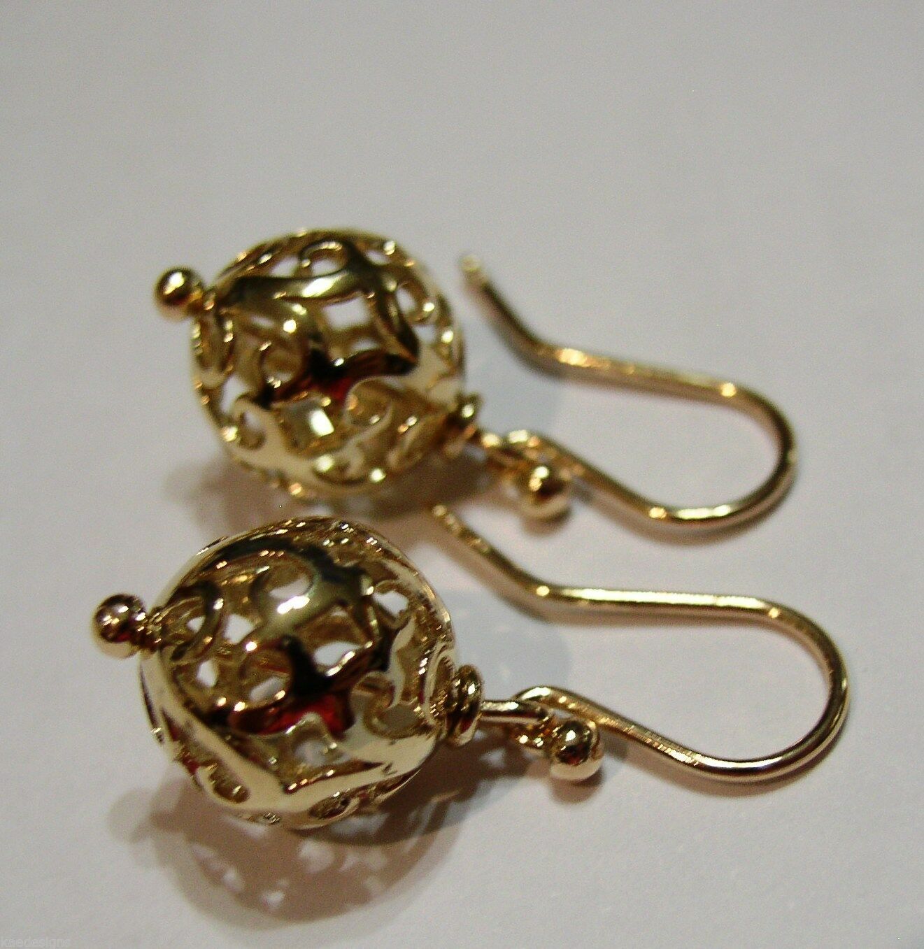 Genuine 9ct 9k Yellow, Rose or White Gold Large Heavy 14mm Euro Ball Drop Filigree Earrings