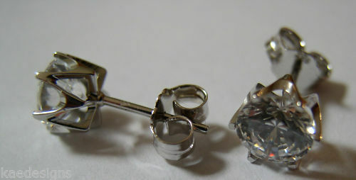 KAEDESIGNS, NEW GENUINE New 9ct White Gold Claw-set Round 7mm Stud Earrings