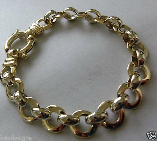 21cm Genuine 9ct 9kt Yellow And White Gold Solid Belcher And Circle Bracelet