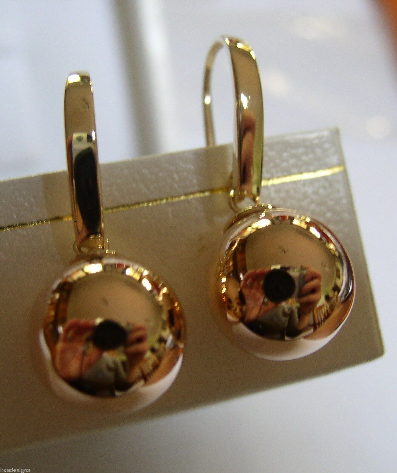 Kaedesigns Genuine New 9ct 9kt Yellow & Rose Gold 12mm Hook Drop Ball Earrings