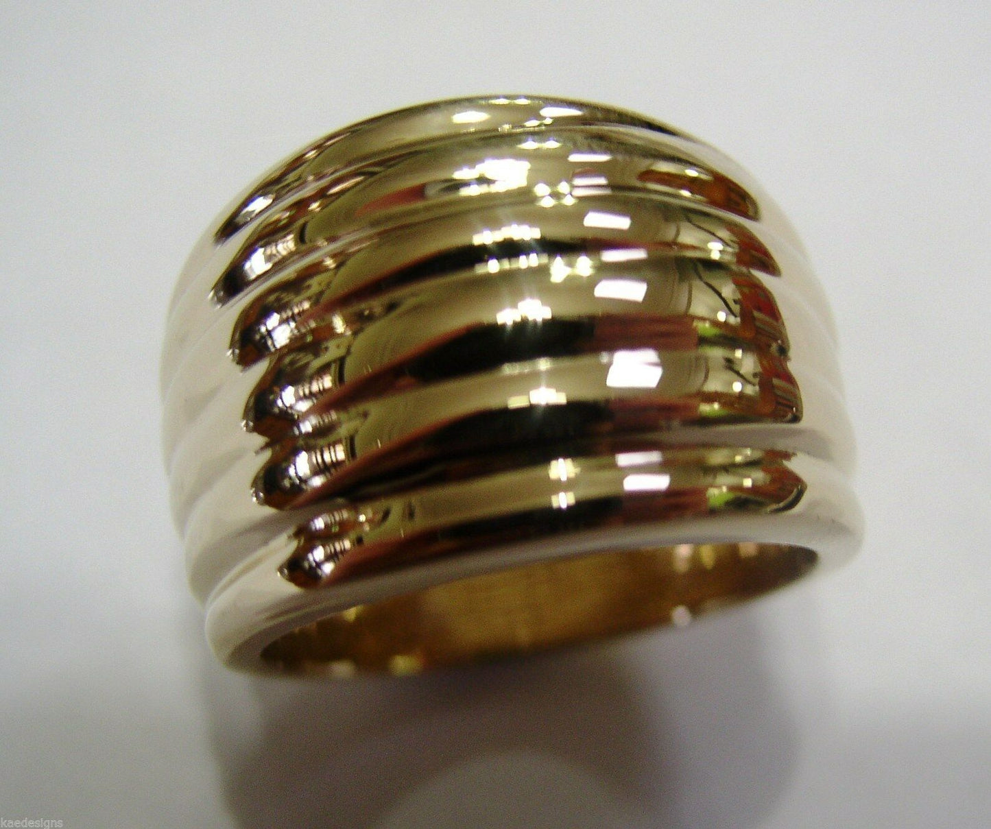 Genuine Heavy Wide 9ct 9kt Full Solid Yellow, Rose or White Gold Ridged Dome Ring