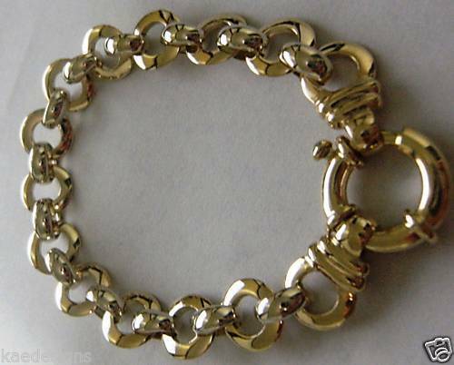 21cm Genuine 9ct 9kt Yellow And White Gold Solid Belcher And Circle Bracelet