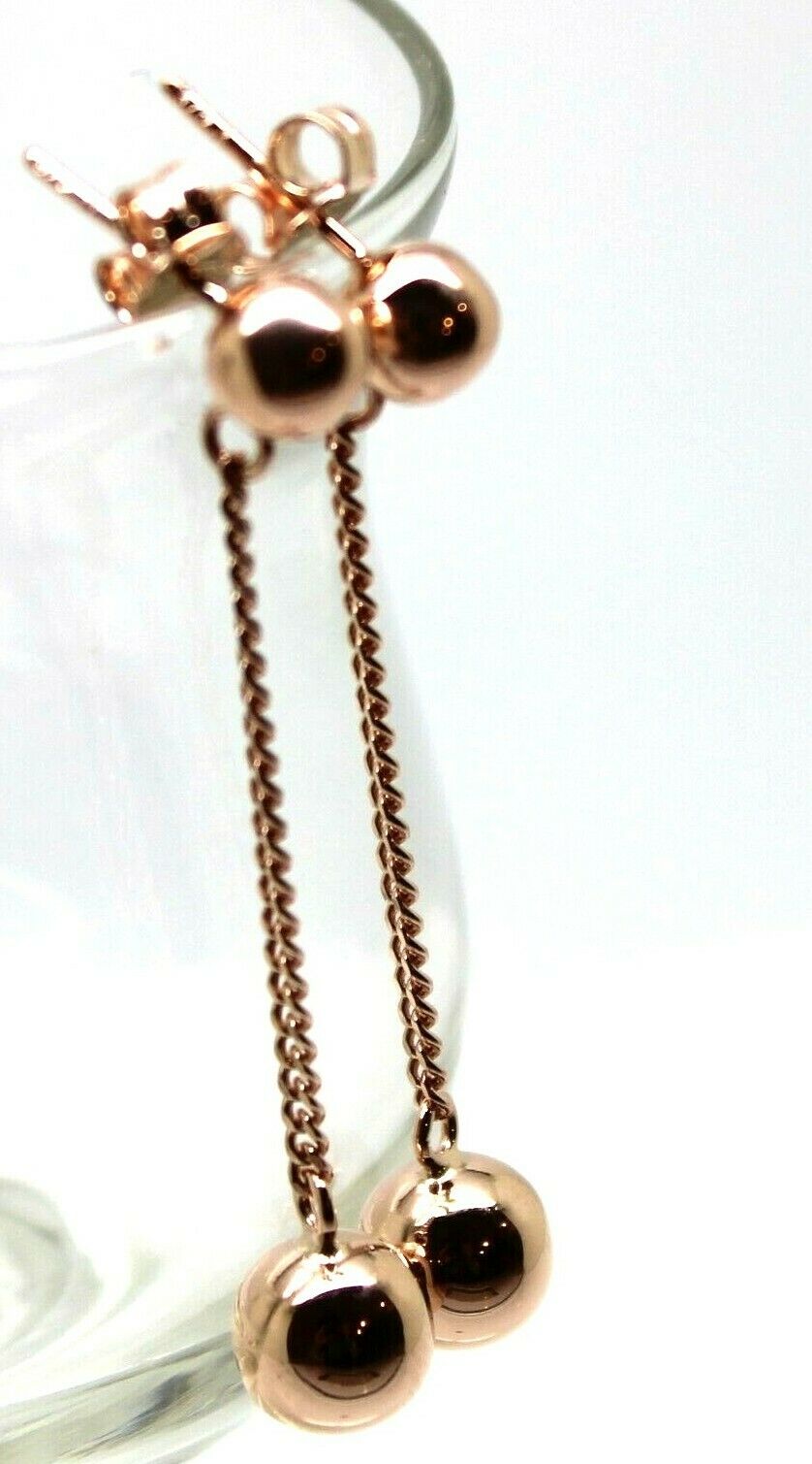 Genuine New 9ct 9Kt Rose Gold 8mm Ball Drop Chain Stud Earrings