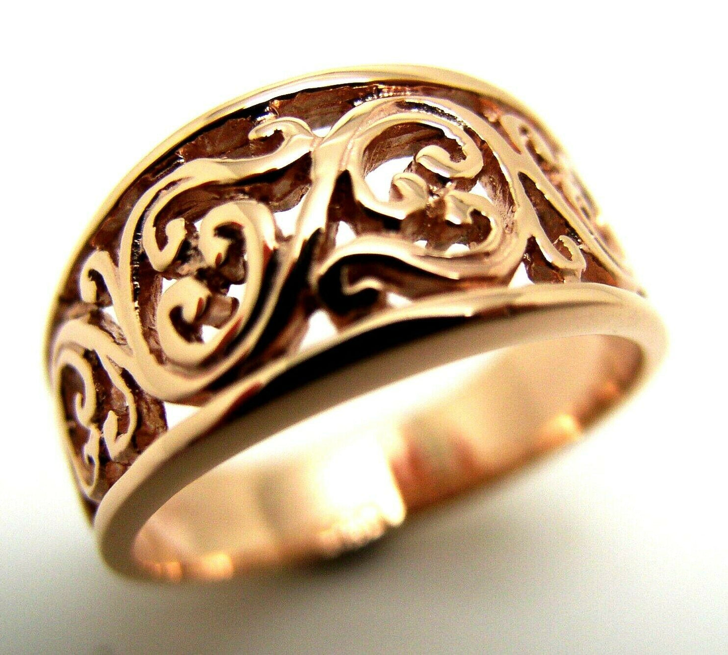 Size N Kaedesigns Genuine 9ct Full Solid Wide Yellow, Rose Or White Gold Filigree Flower Swirl Ring 336