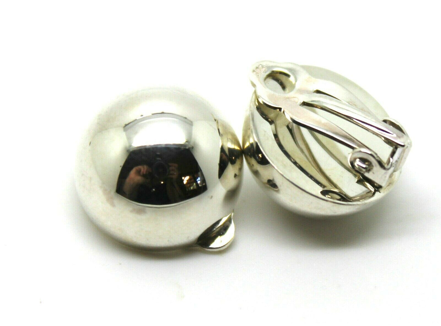 Genuine Sterling Silver 925 Half 16mm Ball Round Earrings Clip-ons