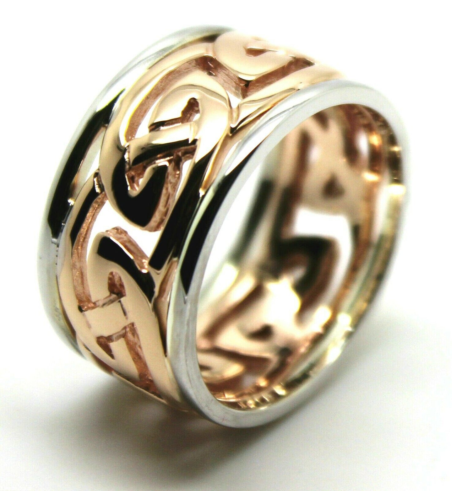 Size X, Genuine Heavy Solid New 9ct Rose & White Gold 12mm Large Celtic Ring