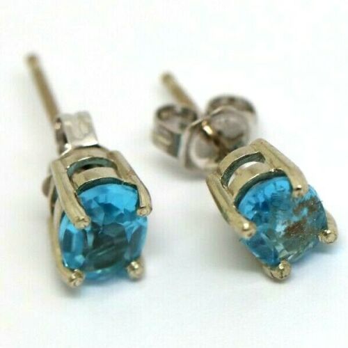Genuine 9ct White Gold Genuine Natural Oval Blue Topaz Stud Earrings
