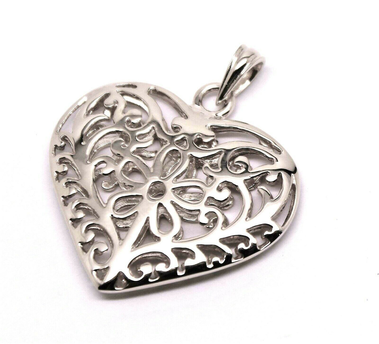 Kaedesigns Genuine 9ct Large Yellow, Rose or White Gold Filigree Flower Double Sided Heart Pendant