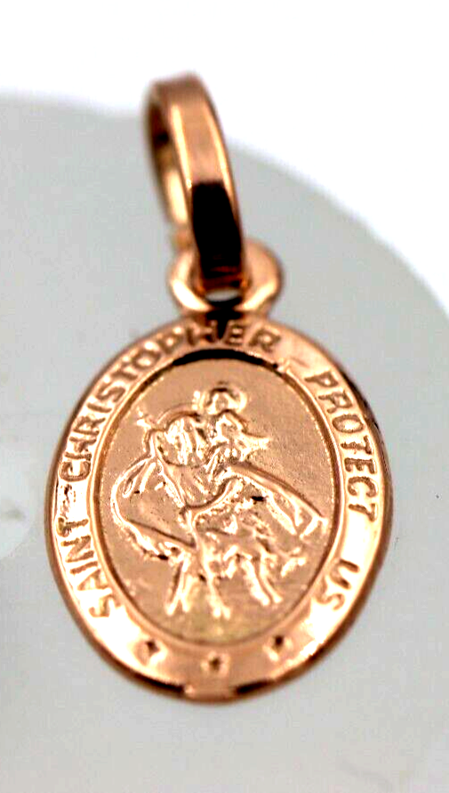 Genuine 9ct Yellow or Rose Gold Small St Christopher Pendant or Charm Travel Saint