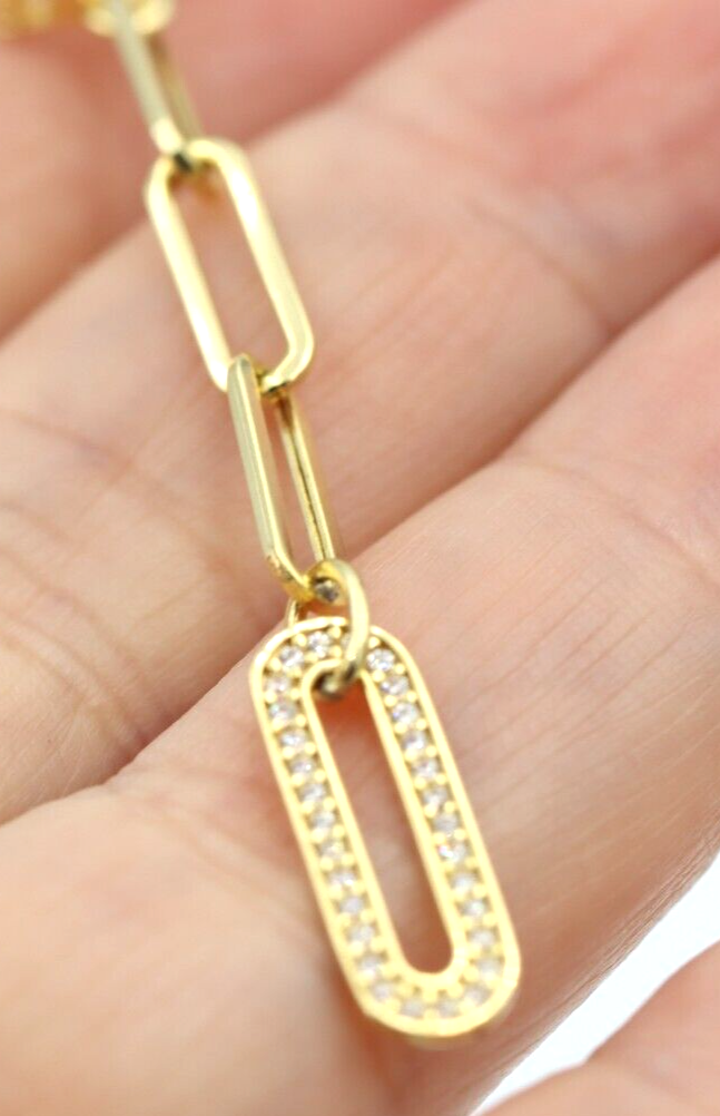 Genuine 14ct Yellow Gold Paper Clip Hook Cubic Zirconia Earrings - Last pair!