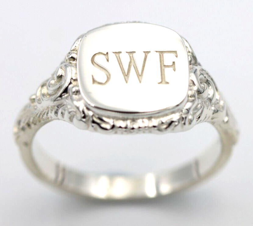 Genuine Solid Sterling Silver Square Engraved Signet Ring + Engraving - Choose your size