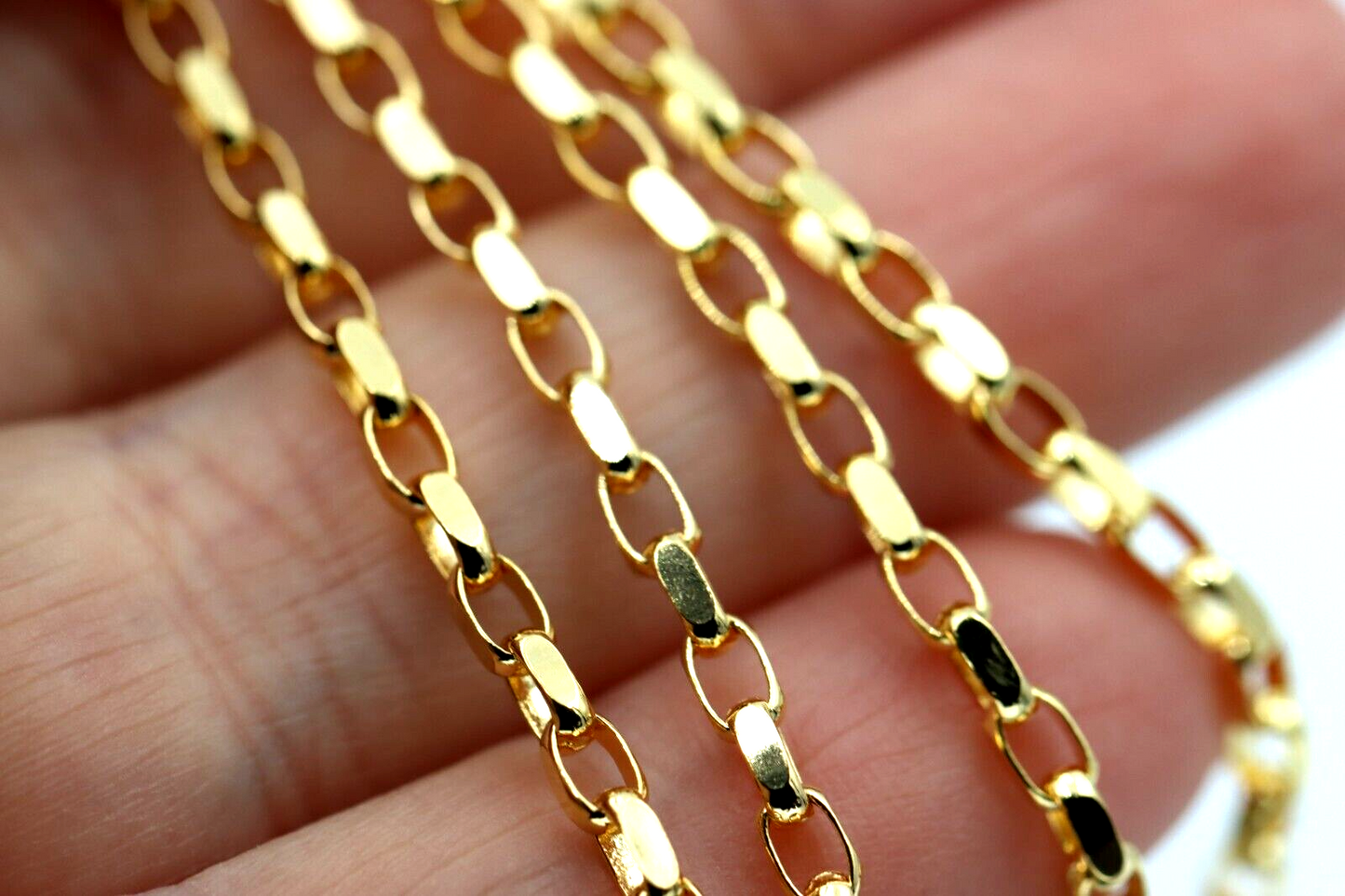 Genuine 60cm long 9ct Yellow Gold Oval Belcher Diamond Cut Necklace