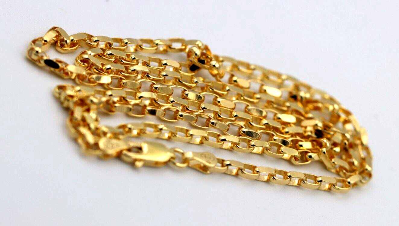 Genuine 60cm long 9ct Yellow Gold Oval Belcher Diamond Cut Necklace