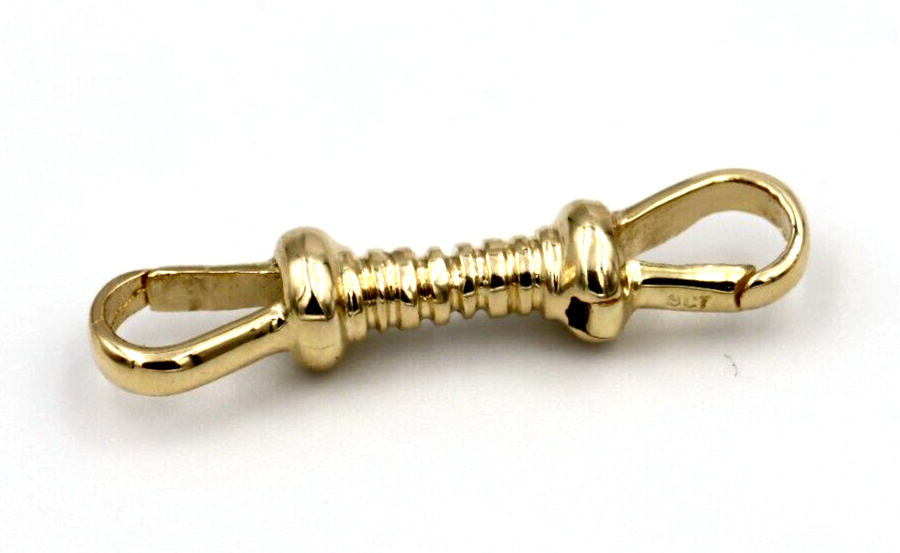 Genuine 9ct Yellow, Rose or White Gold Double Dog Clip Albert Swivel Clasp Doesn't Rotate