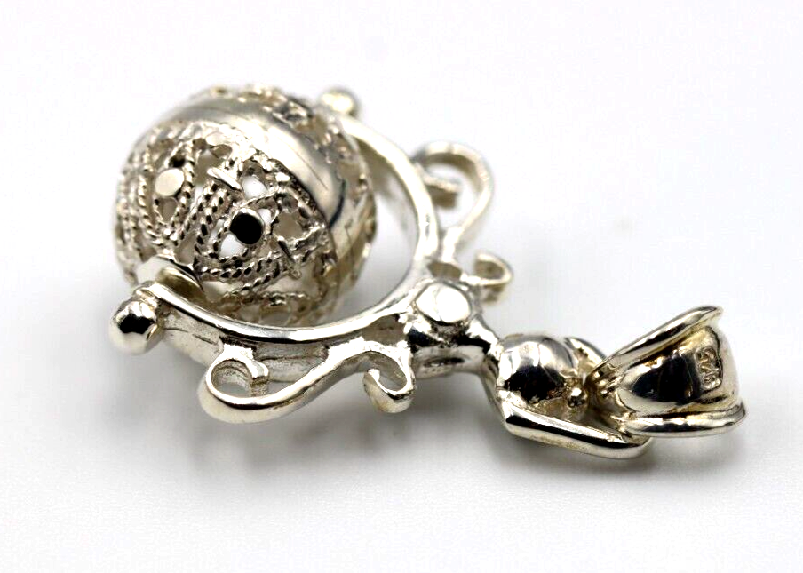 Genuine New Filigree Sterling Silver 12mm Ball Spinner Pendant