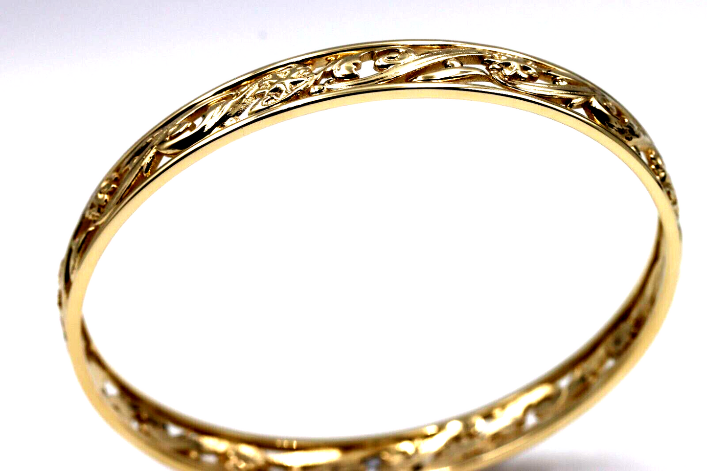 Genuine Heavy 9ct Yellow, Rose or White Gold Filigree Heavy Oval Flower Bangle 70mm x 60mm