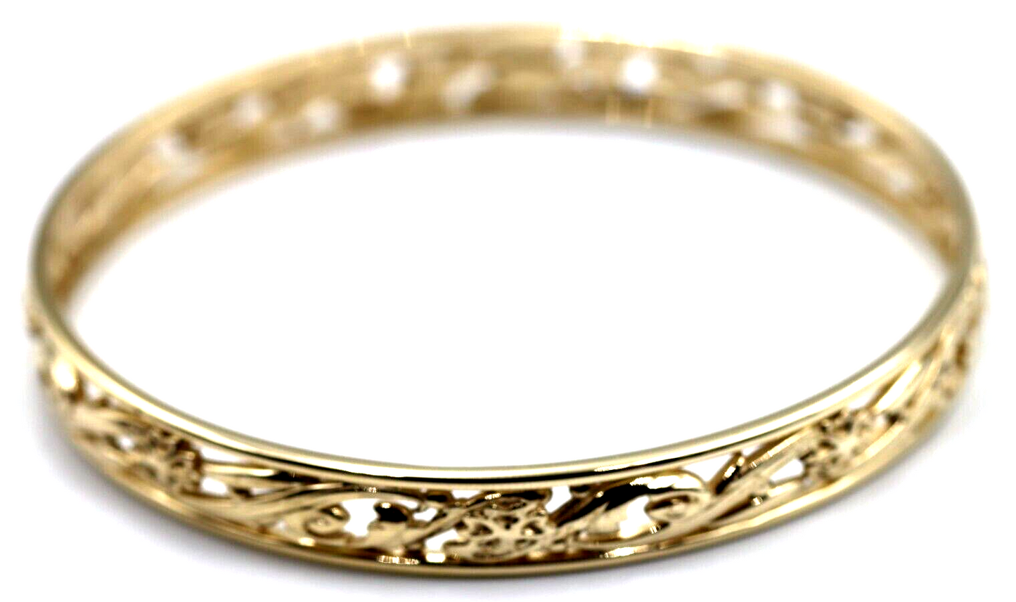 Genuine Heavy 9ct Yellow, Rose or White Gold Filigree Heavy Oval Flower Bangle 70mm x 60mm