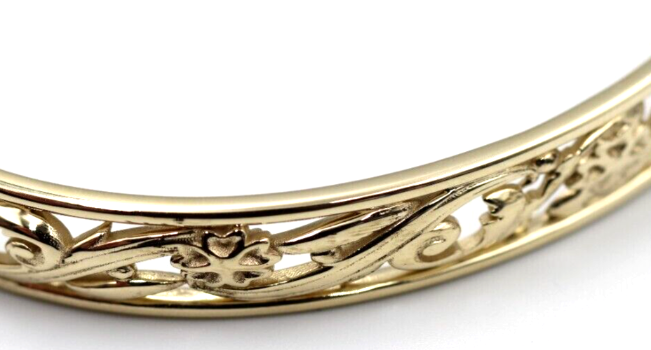 Genuine Heavy 9ct Yellow, Rose or White Gold Filigree Heavy Oval Flower Bangle 70mm x 60mm