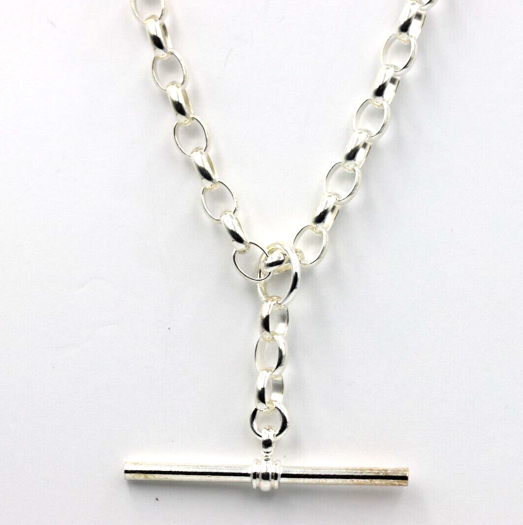 Genuine Sterling Silver 925 Antique Oval Belcher Link FOB Chain Necklace