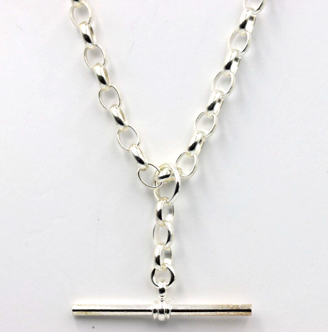 Genuine Sterling Silver 925 Antique Oval Belcher Link FOB Chain Necklace