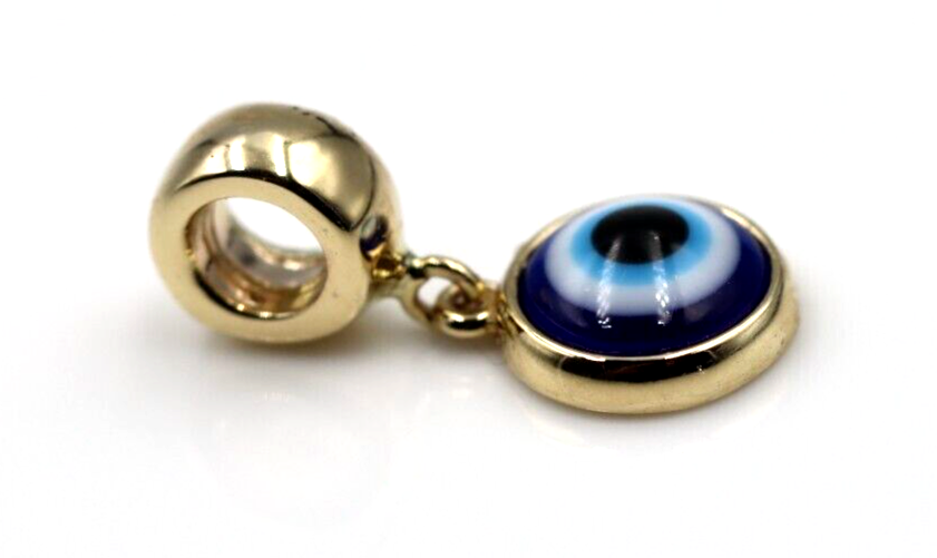 Genuine 9ct Yellow, Rose or White Gold Greek 9mm Mati Nazar Lucky Evil Eye Bead Charm / Pendant