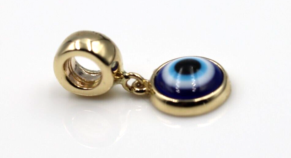 Genuine 9ct Yellow, Rose or White Gold Greek 9mm Mati Nazar Lucky Evil Eye Bead Charm / Pendant