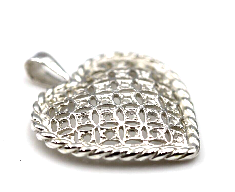 Genuine Sterling Silver or 9ct Yellow, Rose or White Gold Filigree Heart Rope Pendant