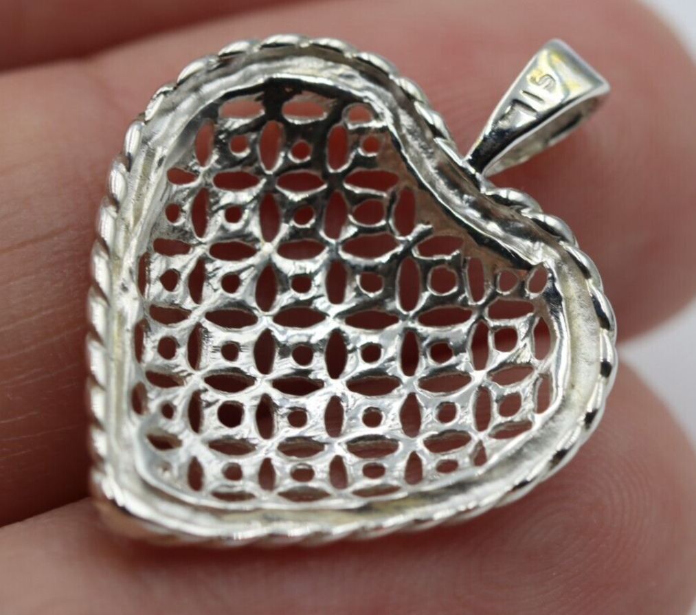 Genuine Sterling Silver or 9ct Yellow, Rose or White Gold Filigree Heart Rope Pendant
