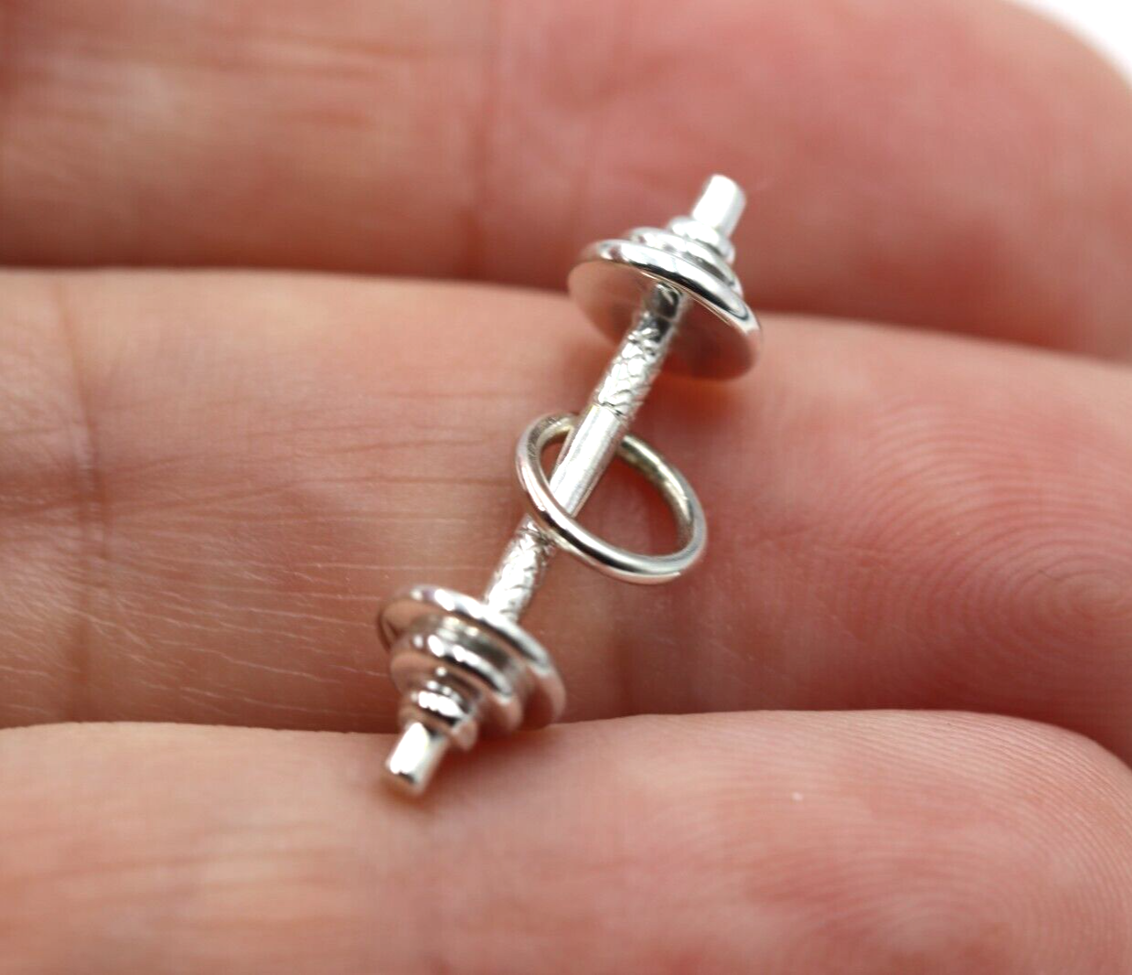 Genuine Sterling Silver or 9ct Yellow, Rose or White Gold Dumbbell Fitness Pendant or Charm