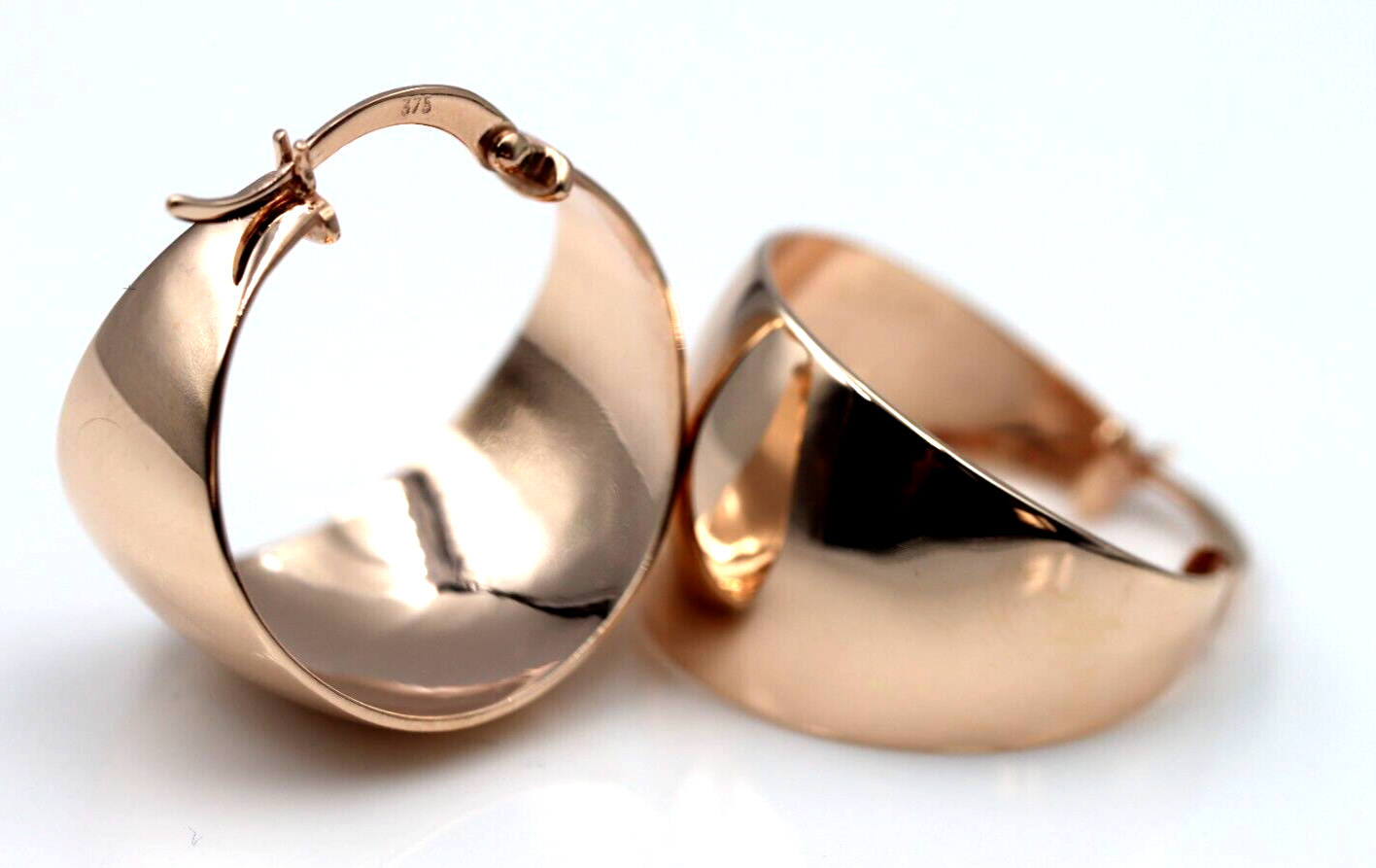 Genuine 9ct Heavy Large Wide Yellow, Rose or White Gold Hoop Full Solid Earrings