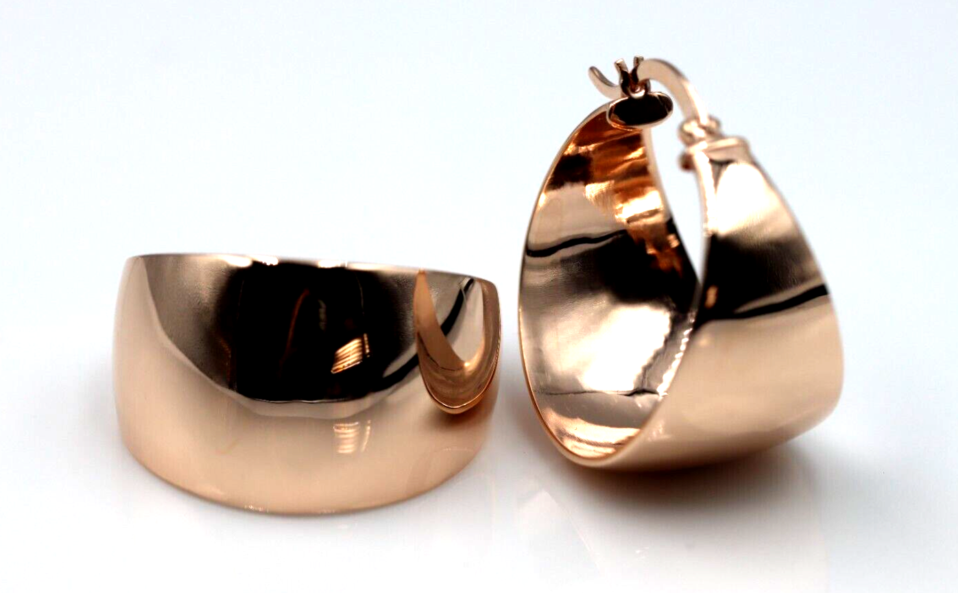 Genuine 9ct Heavy Large Wide Yellow, Rose or White Gold Hoop Full Solid Earrings