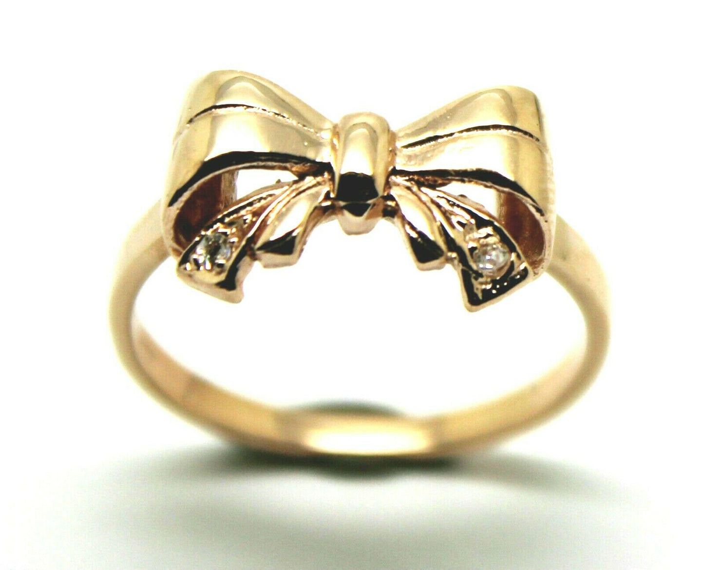 Genuine 9ct 375 Solid Yellow Or Rose Or White Gold Bow With 2 Cubic Zirconia In Your Size