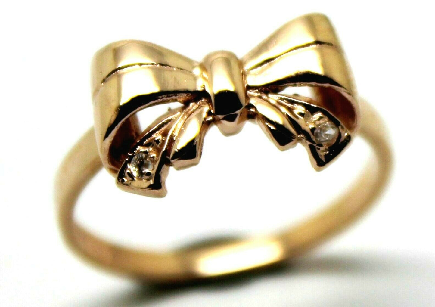 Genuine 9ct 375 Solid Yellow Or Rose Or White Gold Bow With 2 Cubic Zirconia In Your Size