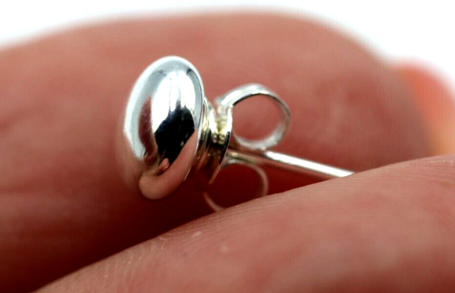 Genuine New Sterling Silver 925 Flat Flattened 6mm Stud Ball Earrings